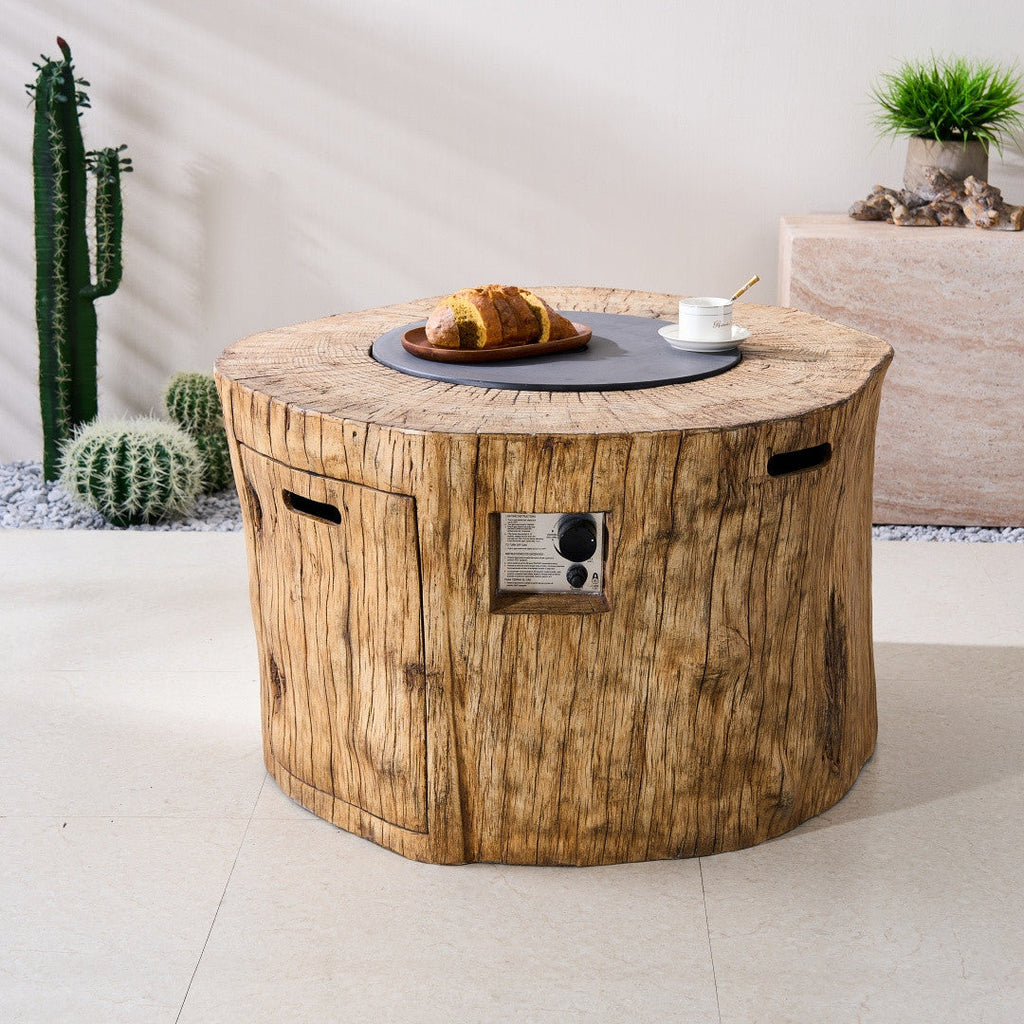 TerraFlame Round Faux Wood Fire Pit Table for Outdoor Use (PAG-2180) - Direct Wicker