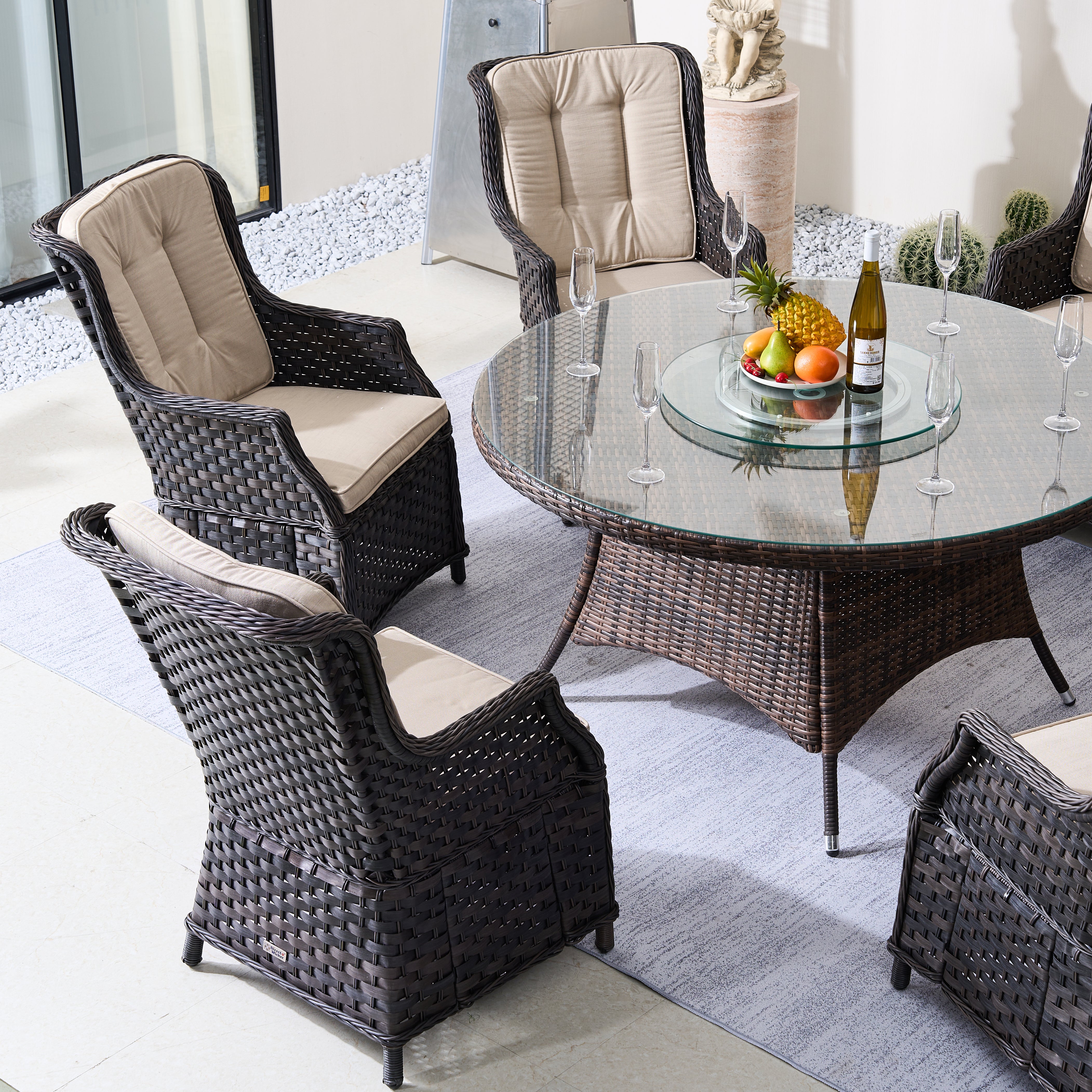 Ravenna 6-Seater Outdoor Dining Set – Round Dining Table with Glass Turntable (PAD-1711+010)