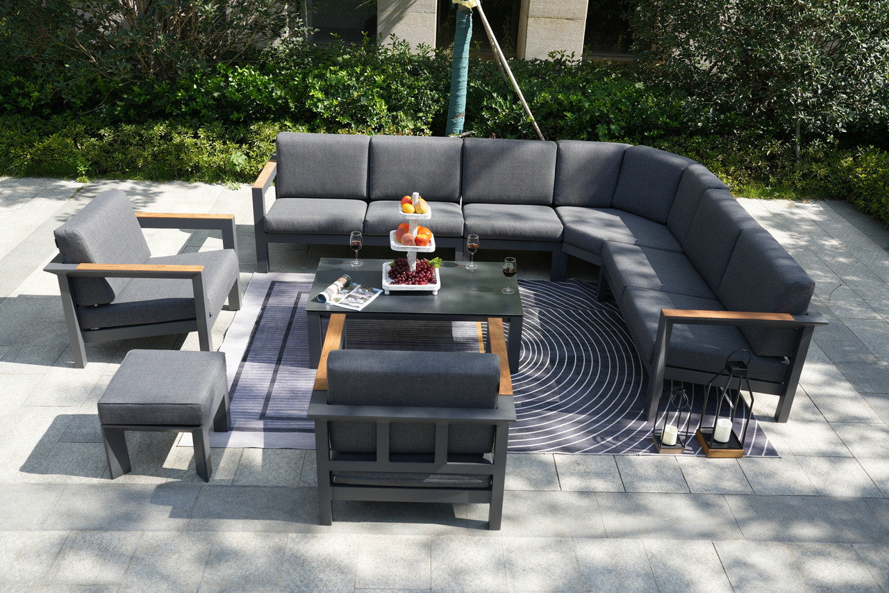 Dark Gray Aluminum Patio Seating Sofa Set