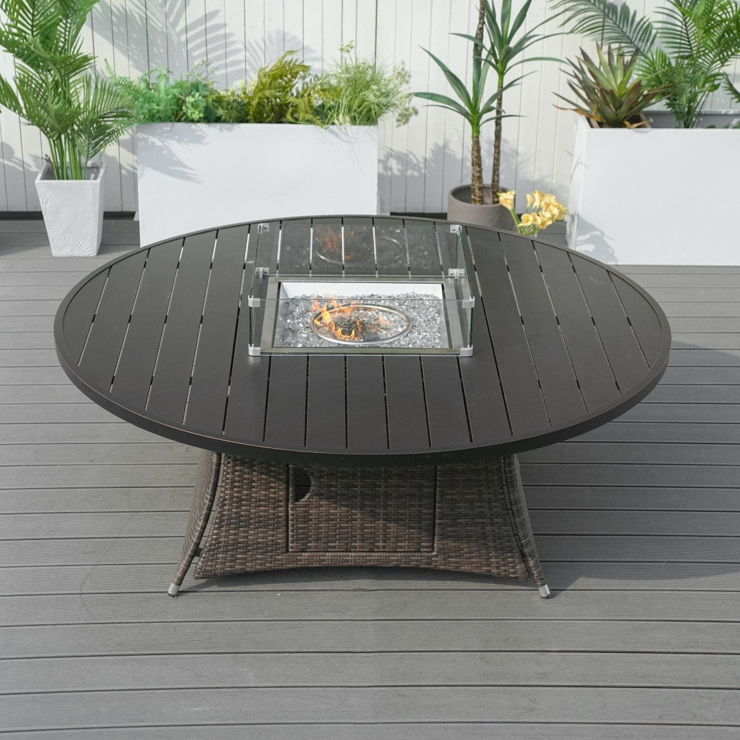 8 Seats Round Fire Pit Table with Aluminum Top
