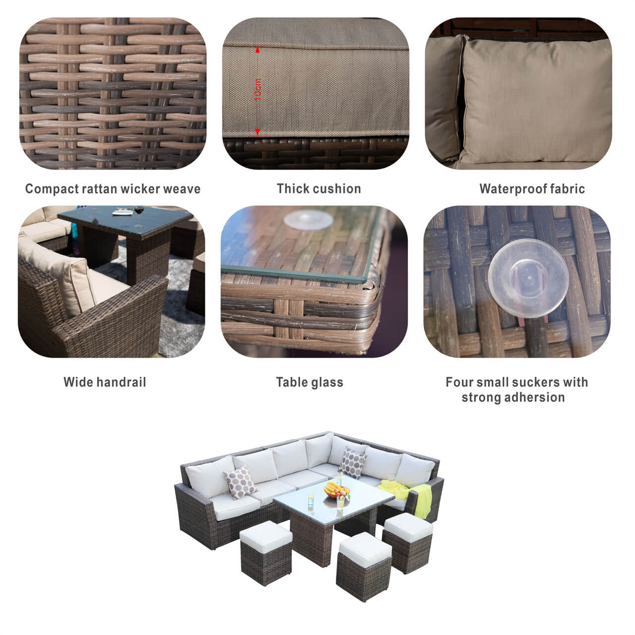 Details of Direct Wicker 8-Piece Patio Seating Sofa Set