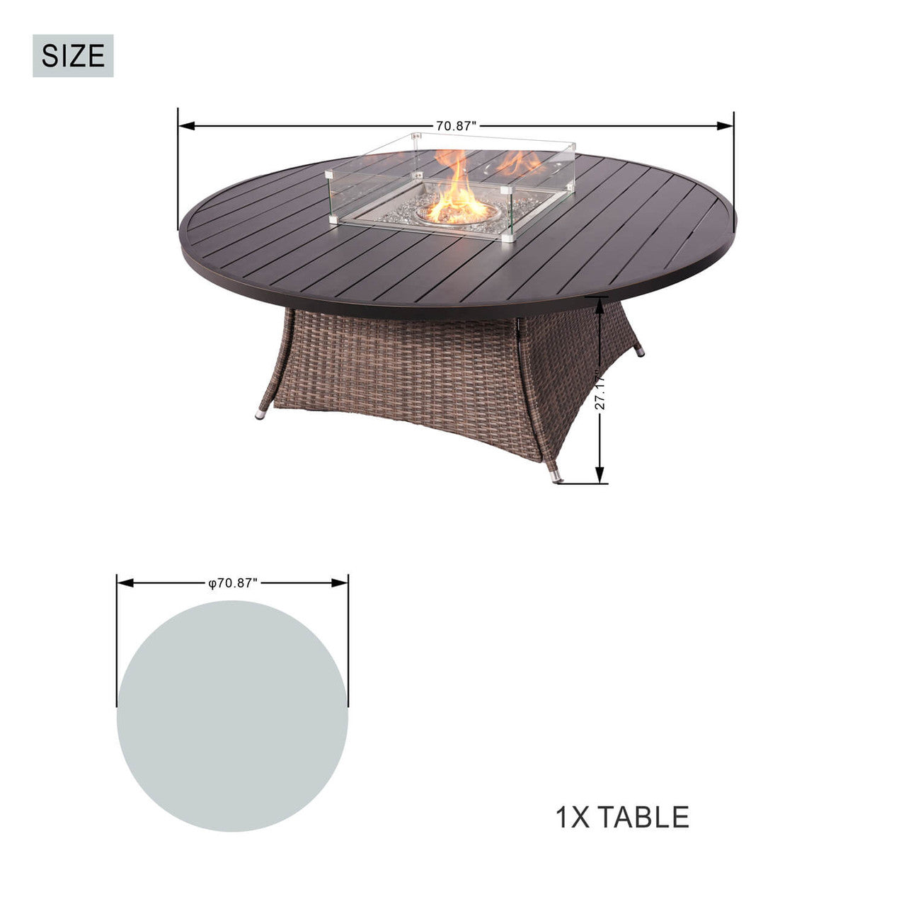 Size of ETON 8 Seats Round Fire Pit Table
