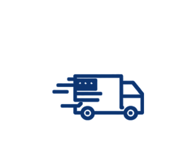 Blue delivery truck icon on a transparent background