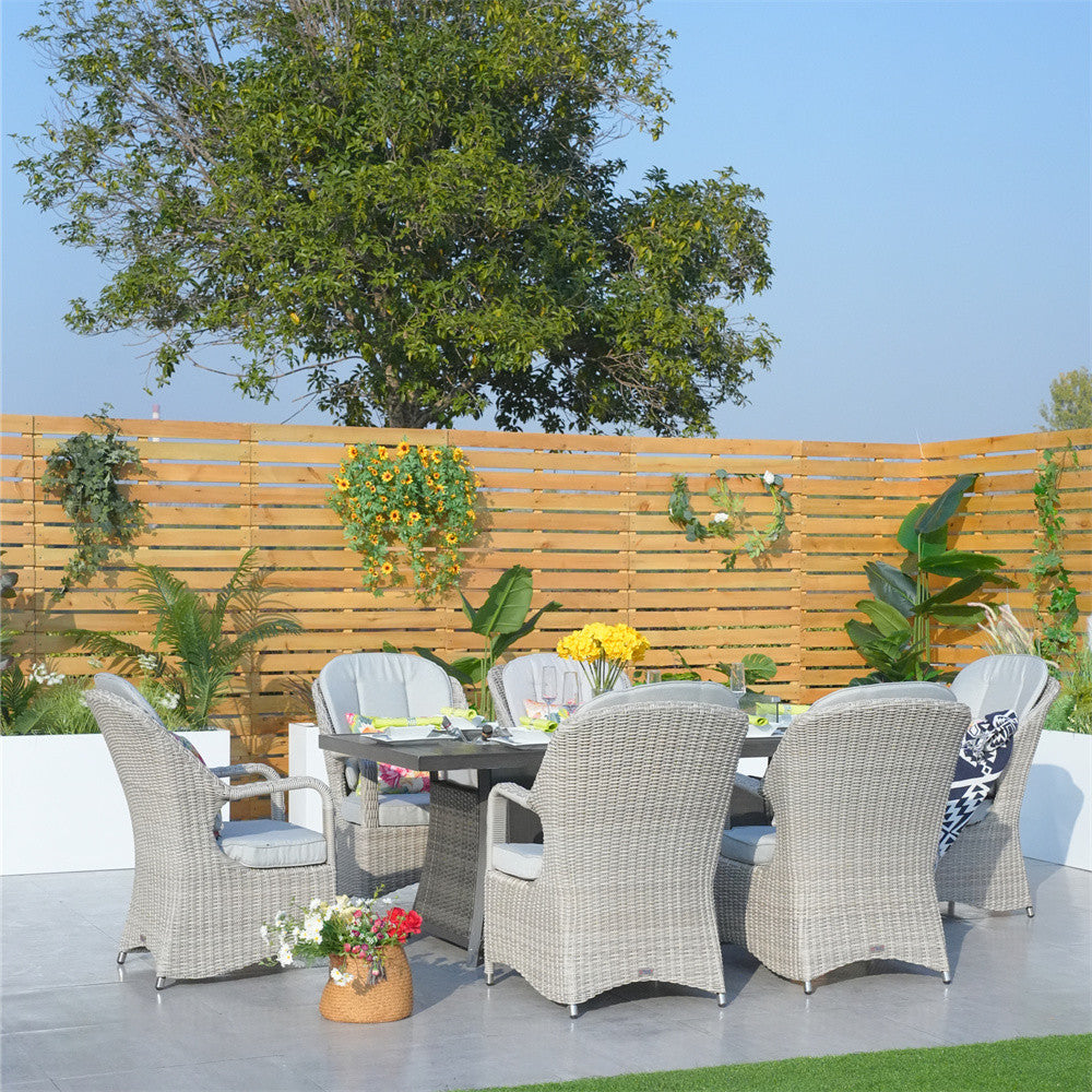 6-Seat Outdoor Fire Pit Dining Set-Rectangle Fire Pit Table (PAG-1106RA+009HL) - Direct Wicker