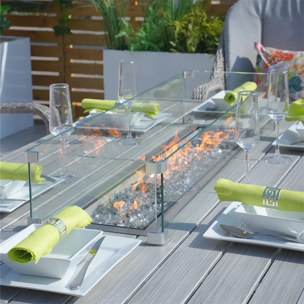 6-Seat Outdoor Fire Pit Dining Set-Rectangle Fire Pit Table (PAG-1106RA+009HL) - Direct Wicker