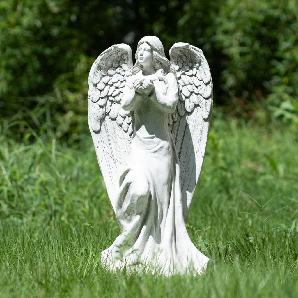 Serene Angel Holding Lamb Magnesium Oxide Garden Sculpture (GS-240377A-BE-WLX)