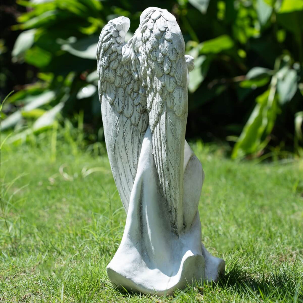 Serene Angel Holding Lamb Magnesium Oxide Garden Sculpture (GS-240377A-BE-WLX)