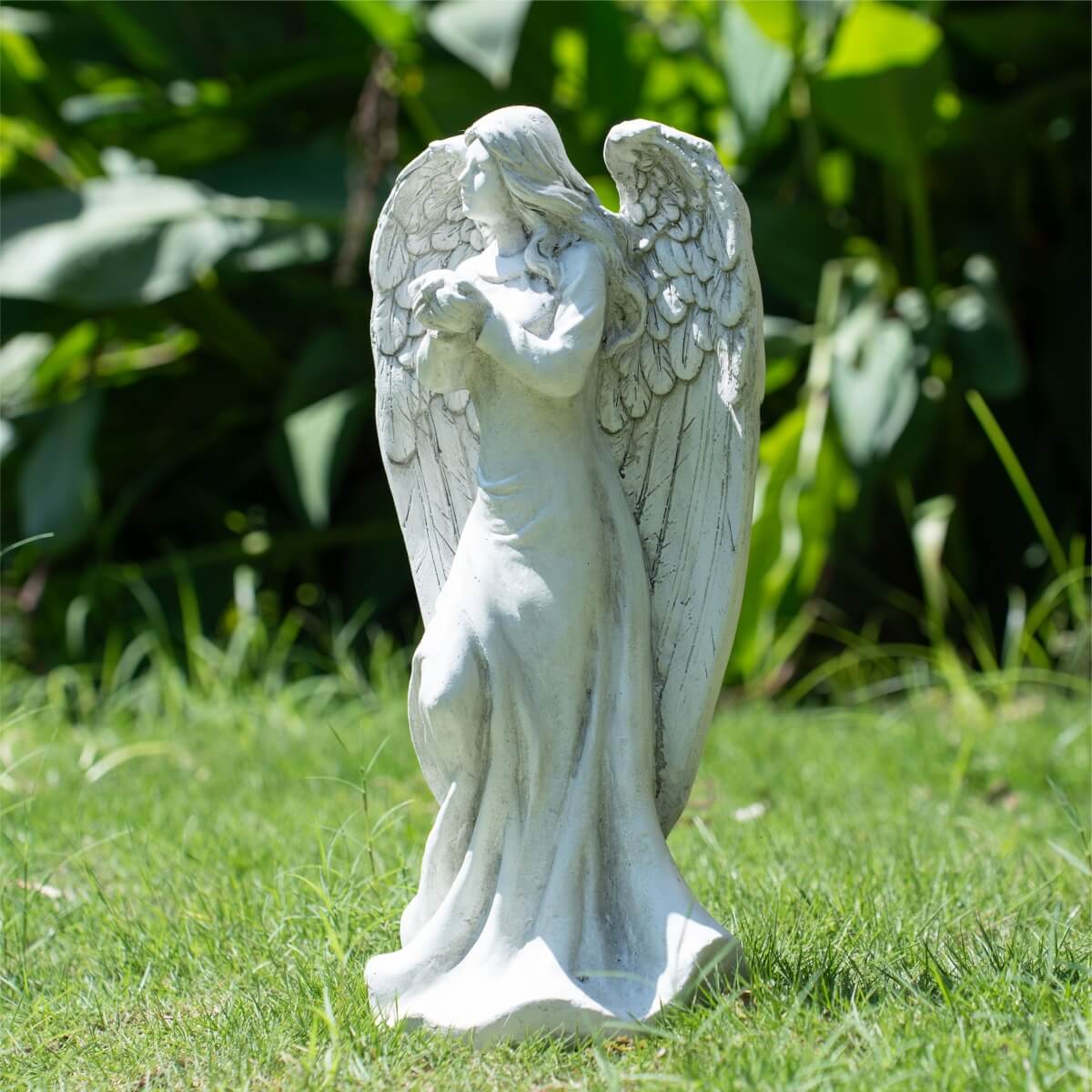 Serene Angel Holding Lamb Magnesium Oxide Garden Sculpture (GS-240377A-BE-WLX)