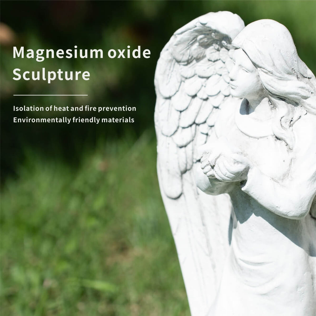 Serene Angel Holding Lamb Magnesium Oxide Garden Sculpture (GS-240377A-BE-WLX)