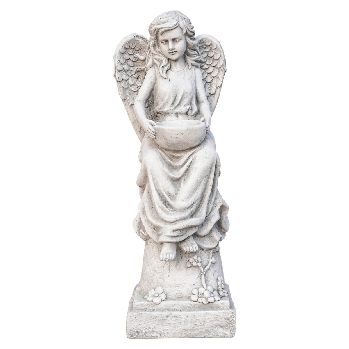 Seated Angel Holding Bowl Magnesium Oxide Garden Sculpture (GS-24936A-AN-WLX)