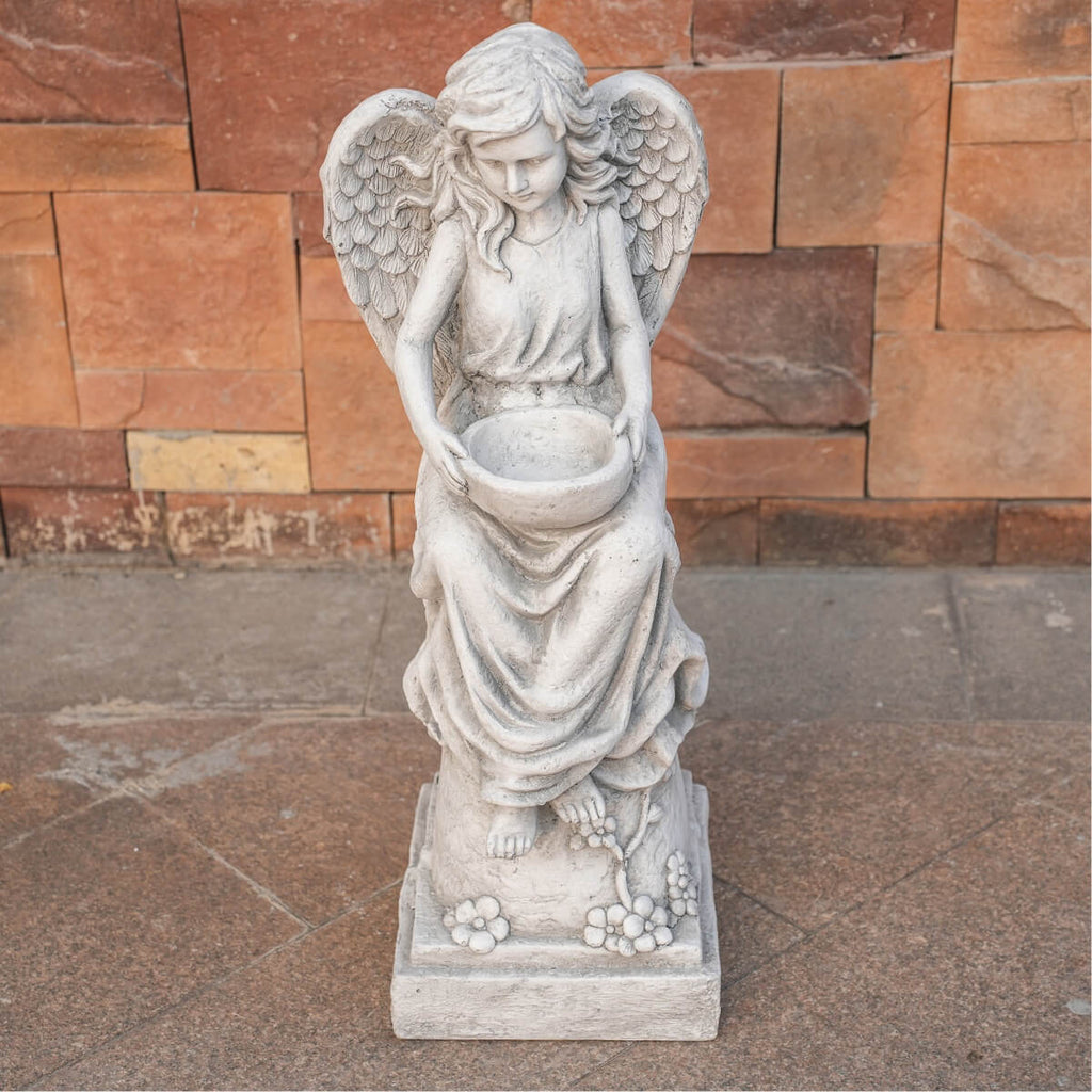 Seated Angel Holding Bowl Magnesium Oxide Garden Sculpture (GS-24936A-AN-WLX)