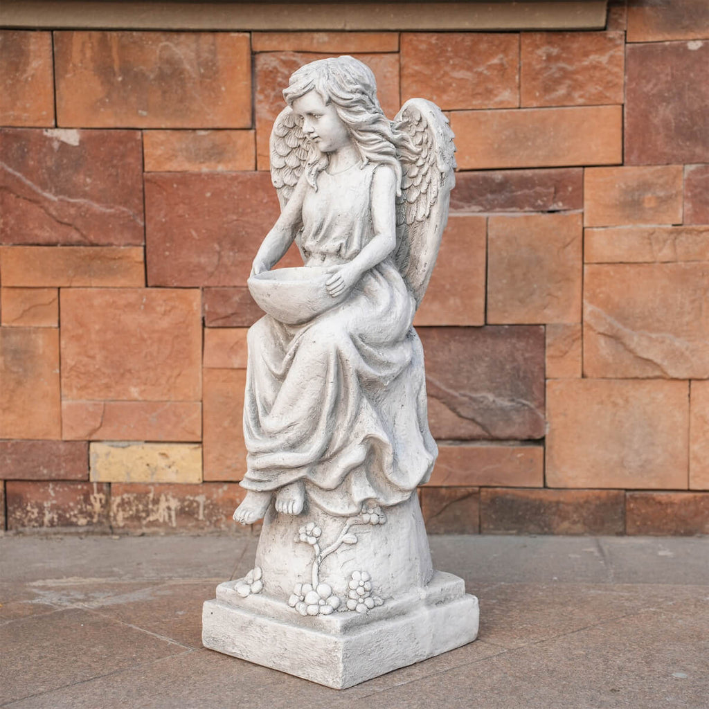Seated Angel Holding Bowl Magnesium Oxide Garden Sculpture (GS-24936A-AN-WLX)