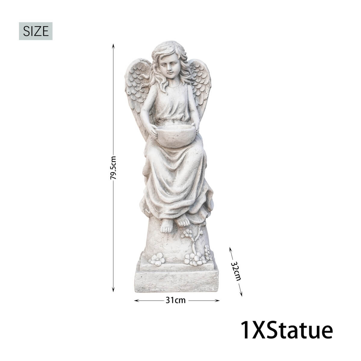 Seated Angel Holding Bowl Magnesium Oxide Garden Sculpture (GS-24936A-AN-WLX)