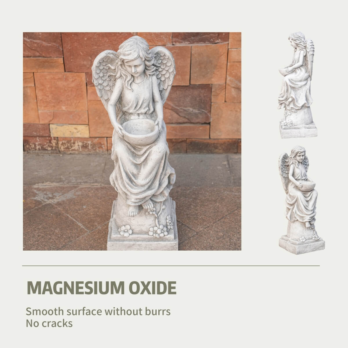Seated Angel Holding Bowl Magnesium Oxide Garden Sculpture (GS-24936A-AN-WLX)