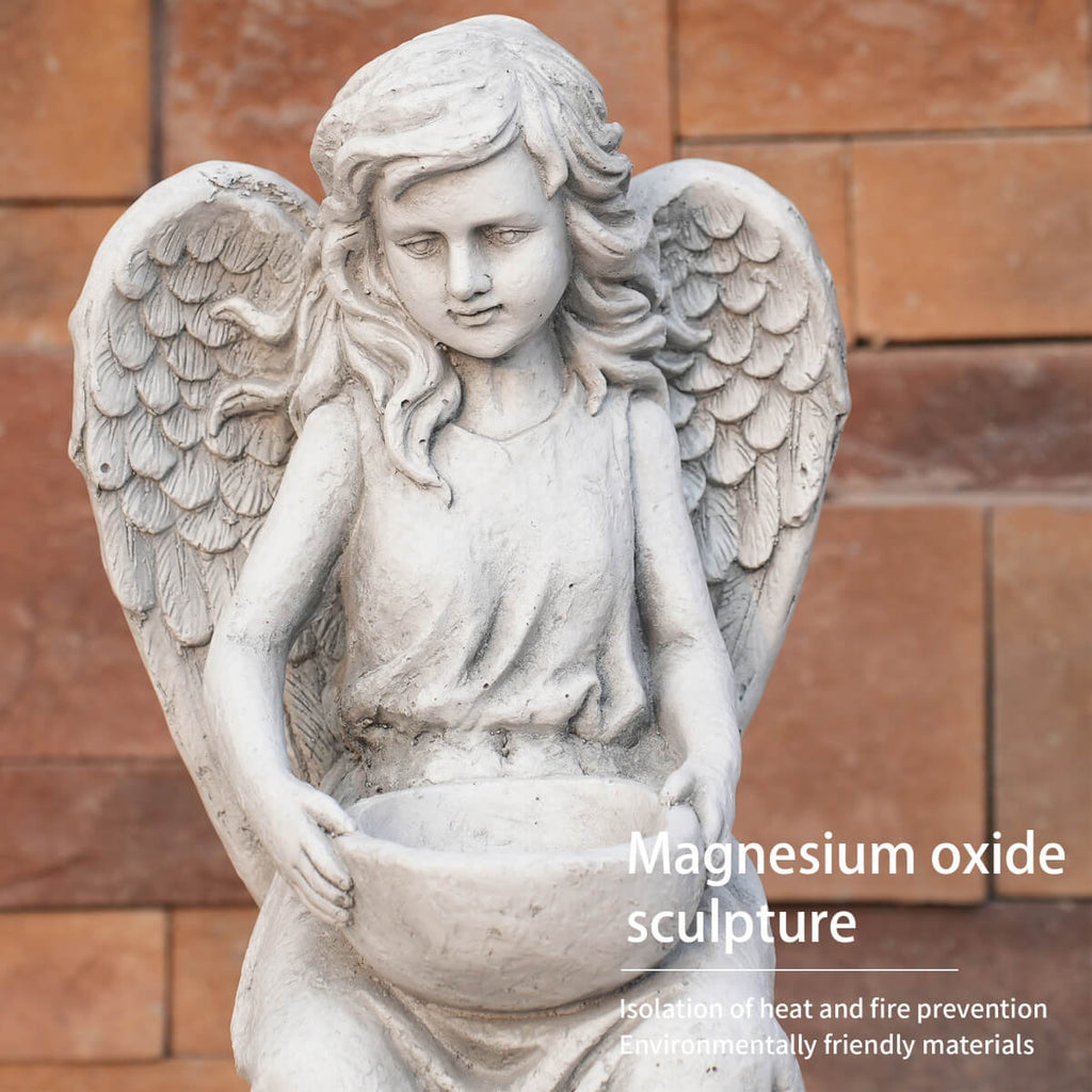 Seated Angel Holding Bowl Magnesium Oxide Garden Sculpture (GS-24936A-AN-WLX)