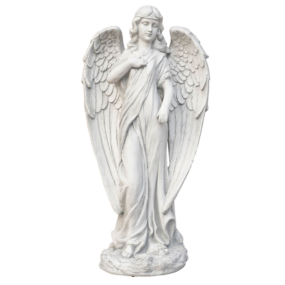 Serene Standing Guardian Angel Magnesium Oxide Garden Sculpture (GS-24939A-WH-WLX)