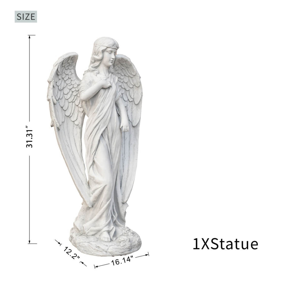 Serene Standing Guardian Angel Magnesium Oxide Garden Sculpture (GS-24939A-WH-WLX)