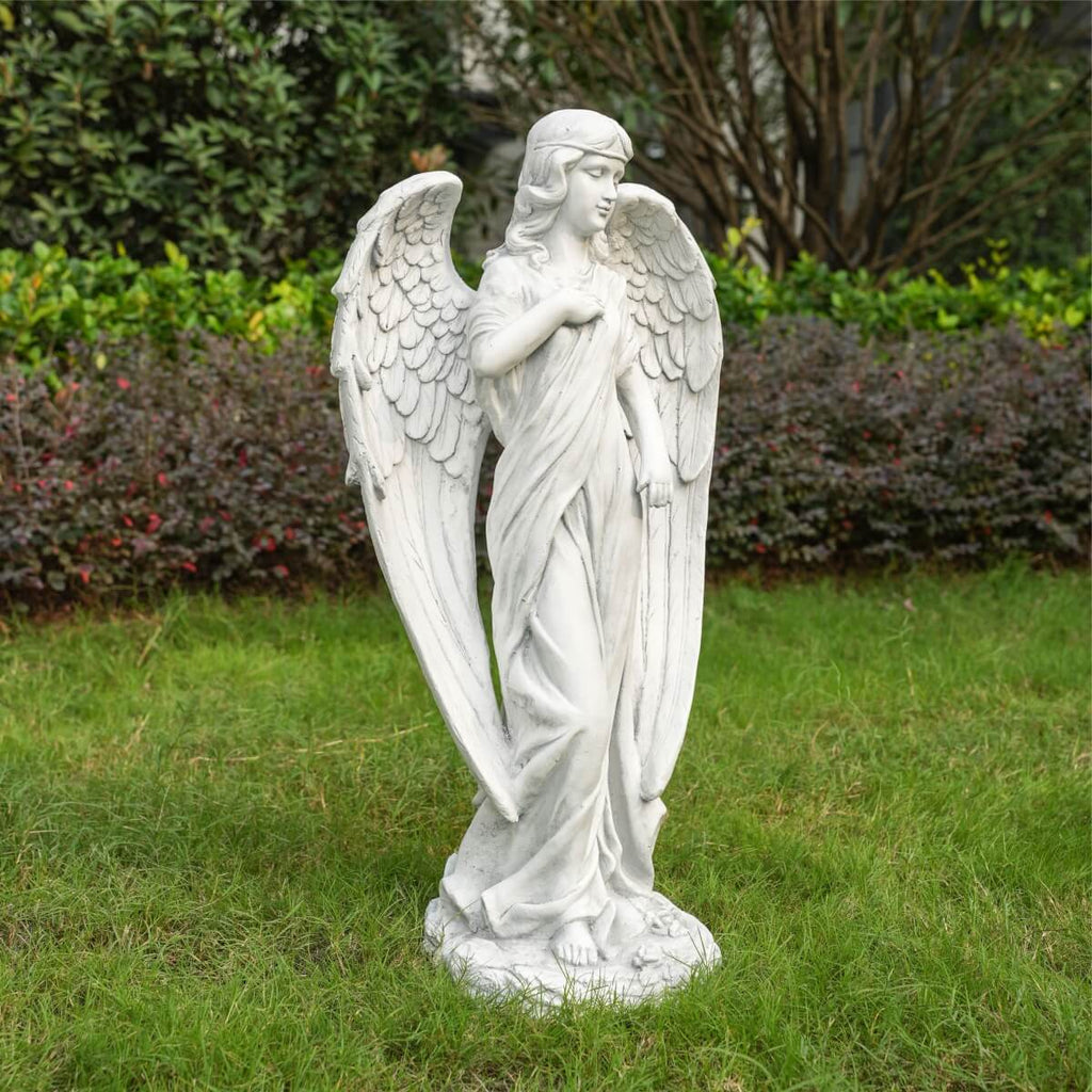Serene Standing Guardian Angel Magnesium Oxide Garden Sculpture (GS-24939A-WH-WLX)