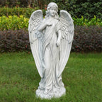 Serene Standing Guardian Angel Magnesium Oxide Garden Sculpture (GS-24939A-WH-WLX)