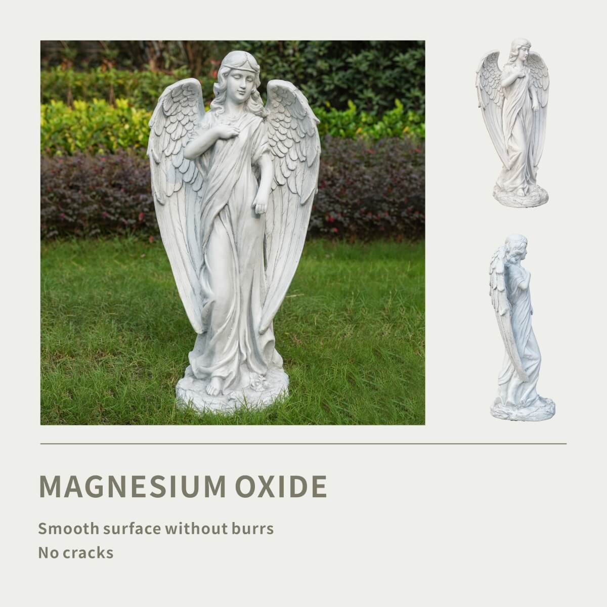 Serene Standing Guardian Angel Magnesium Oxide Garden Sculpture (GS-24939A-WH-WLX)