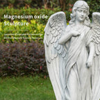 Serene Standing Guardian Angel Magnesium Oxide Garden Sculpture (GS-24939A-WH-WLX)
