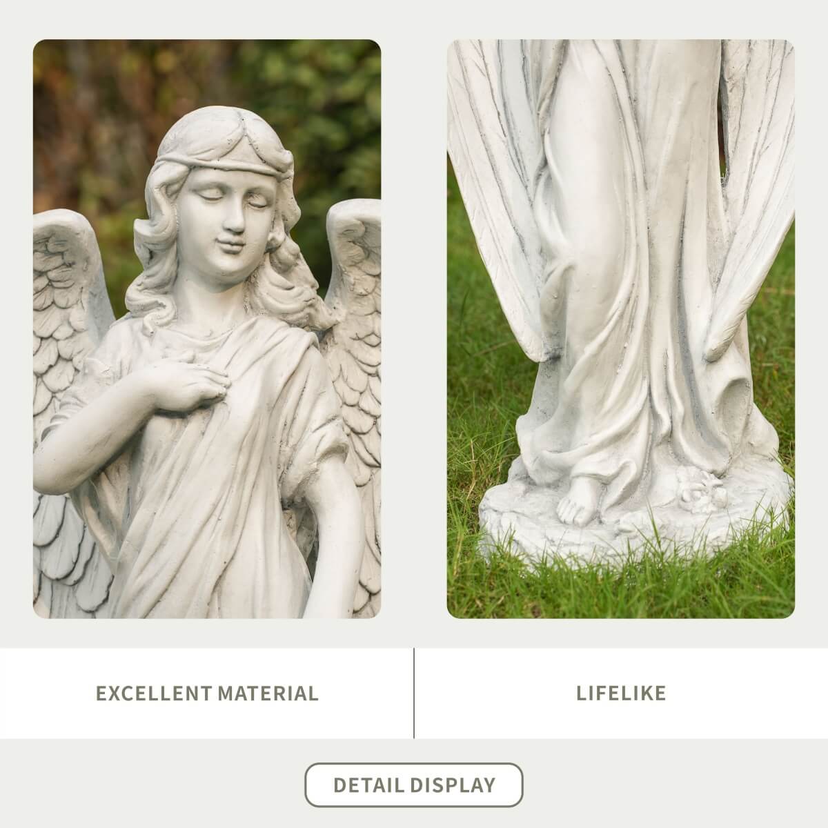 Serene Standing Guardian Angel Magnesium Oxide Garden Sculpture (GS-24939A-WH-WLX)