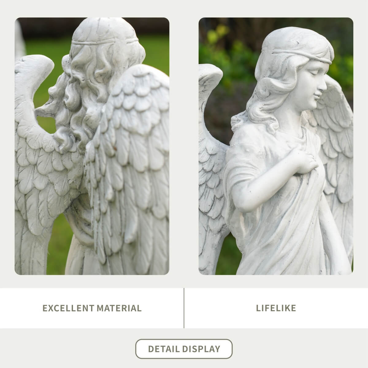 Serene Standing Guardian Angel Magnesium Oxide Garden Sculpture (GS-24939A-WH-WLX)