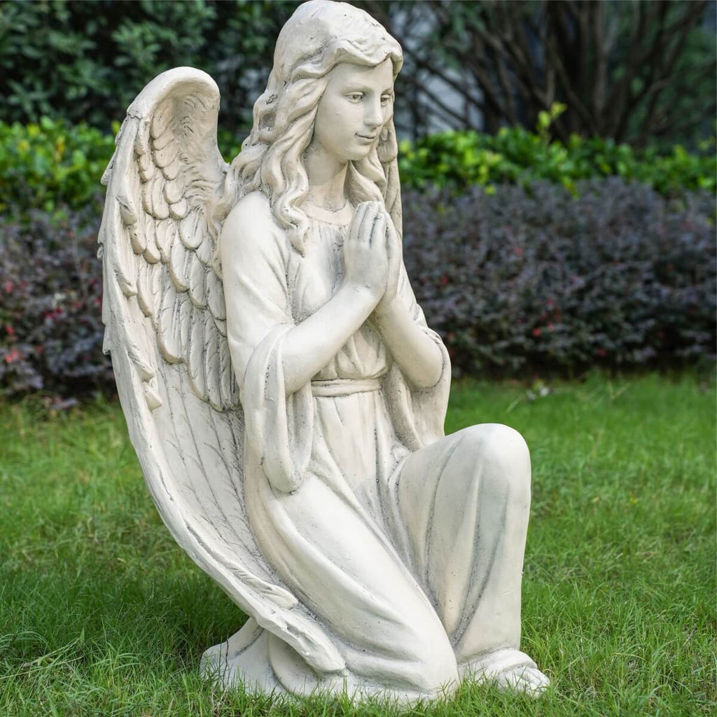 Kneeling Praying Angel Magnesium Oxide Garden Sculpture (GS-24940A-WH-WLX)