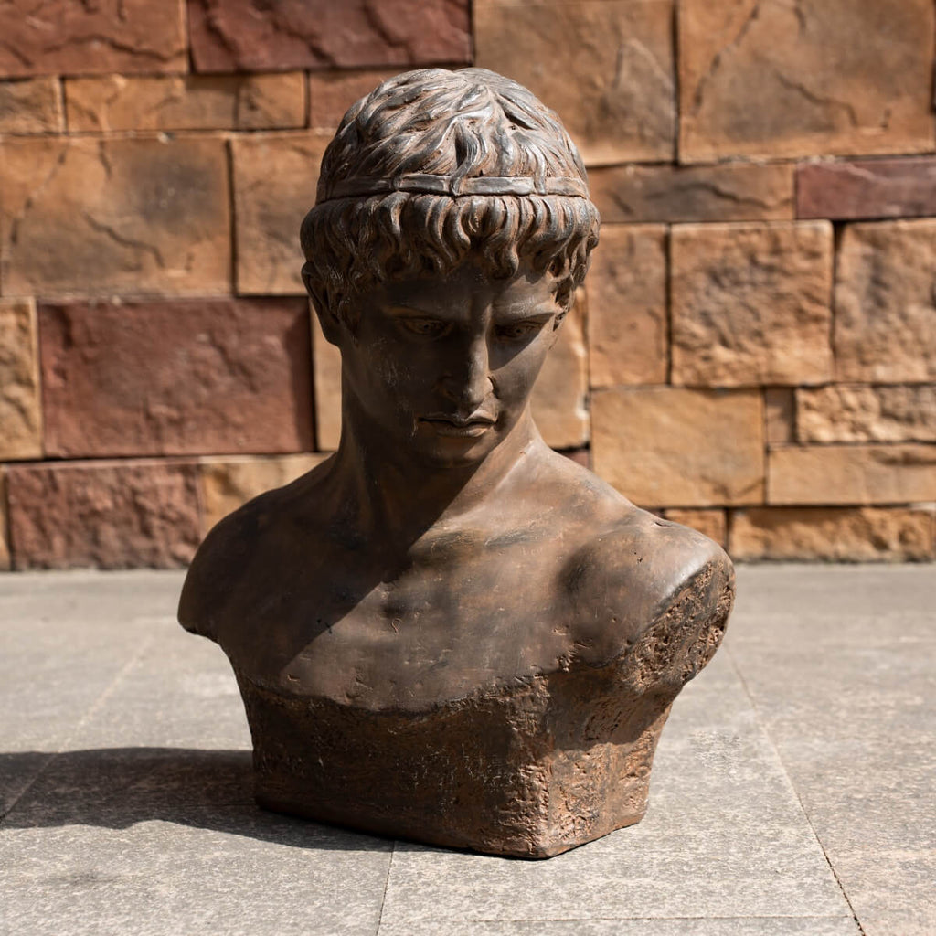 Classical Male Bust Magnesium Oxide Sculpture with Antique Rust Finish (GS-2603-BR-QZYY) - Direct Wicker