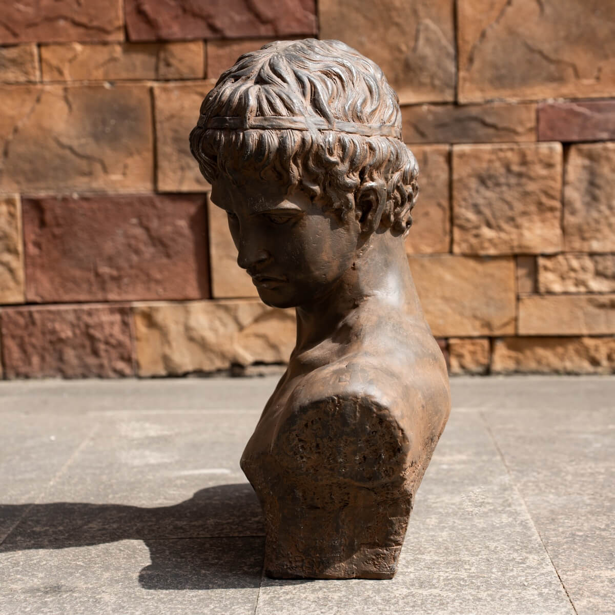 Classical Male Bust Magnesium Oxide Sculpture with Antique Rust Finish (GS-2603-BR-QZYY) - Direct Wicker