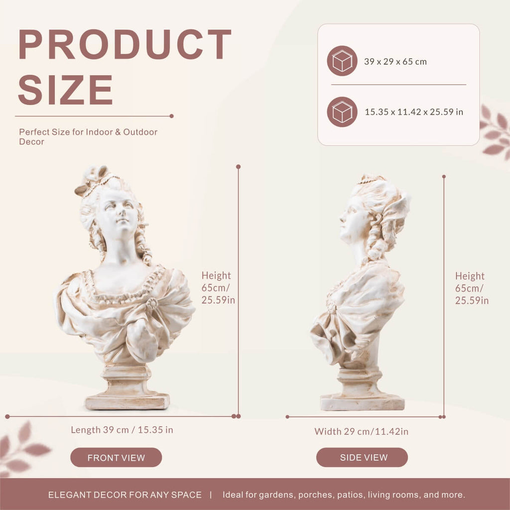 Classical Elegant Female Bust Magnesium Oxide Sculpture (GS-2604-GR-QZYY) - Direct Wicker