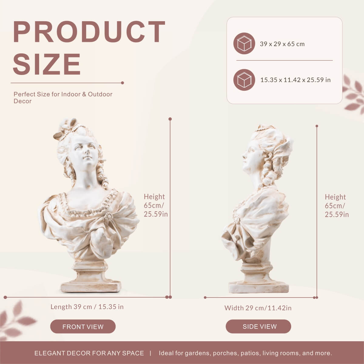 Classical Elegant Female Bust Magnesium Oxide Sculpture (GS-2604-GR-QZYY) - Direct Wicker