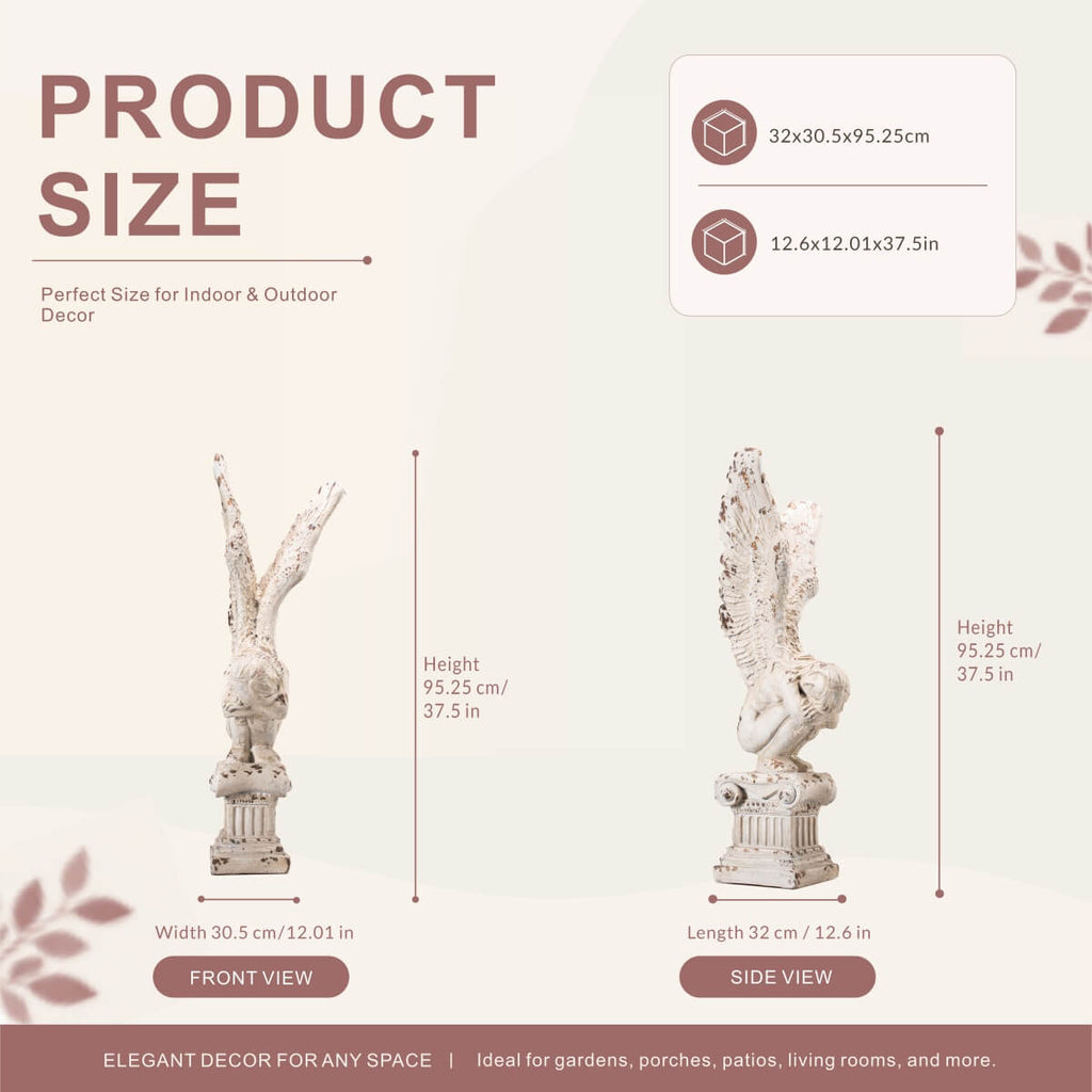 Kneeling Winged Angel on Classical Column Magnesium Oxide Sculpture (GS-2605-WH-QZYY) - Direct Wicker