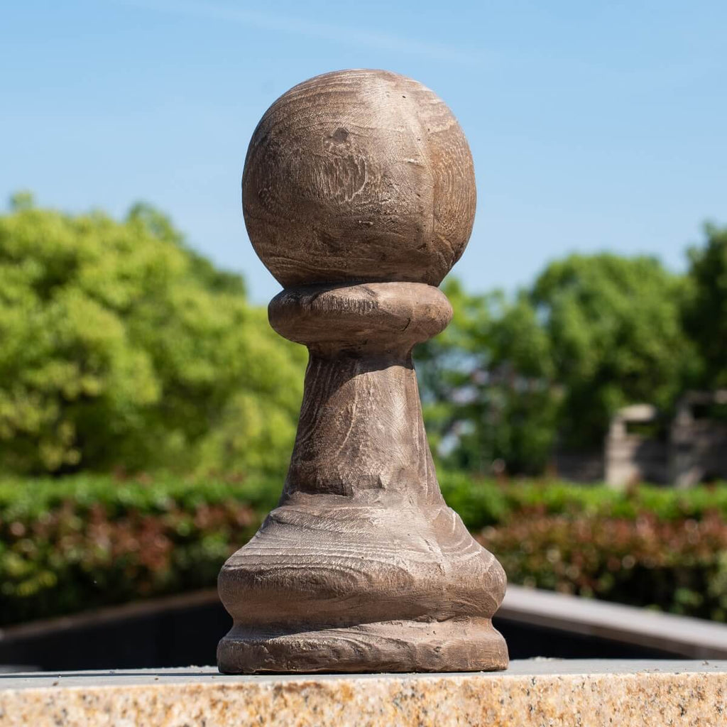 Rustic Wood-Grain Sphere Finial Magnesium Oxide Garden Ornament (GS-2606-BR-QZYY)