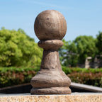 Rustic Wood-Grain Sphere Finial Magnesium Oxide Garden Ornament (GS-2606-BR-QZYY)