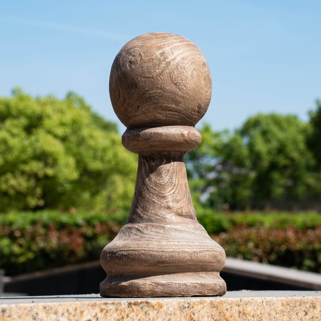 Rustic Wood-Grain Sphere Finial Magnesium Oxide Garden Ornament (GS-2606-BR-QZYY)