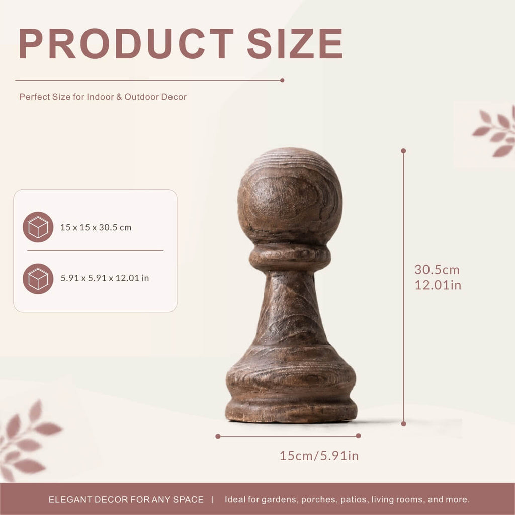 Rustic Wood-Grain Sphere Finial Magnesium Oxide Garden Ornament (GS-2606-BR-QZYY)
