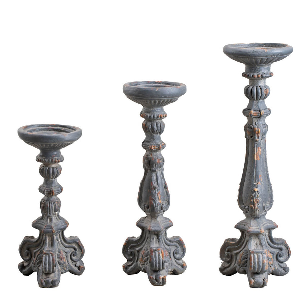 Vintage Grey & Rust Magnesium Oxide Candle Holder Trio (GS-2609/10/11-GR-QZYY)
