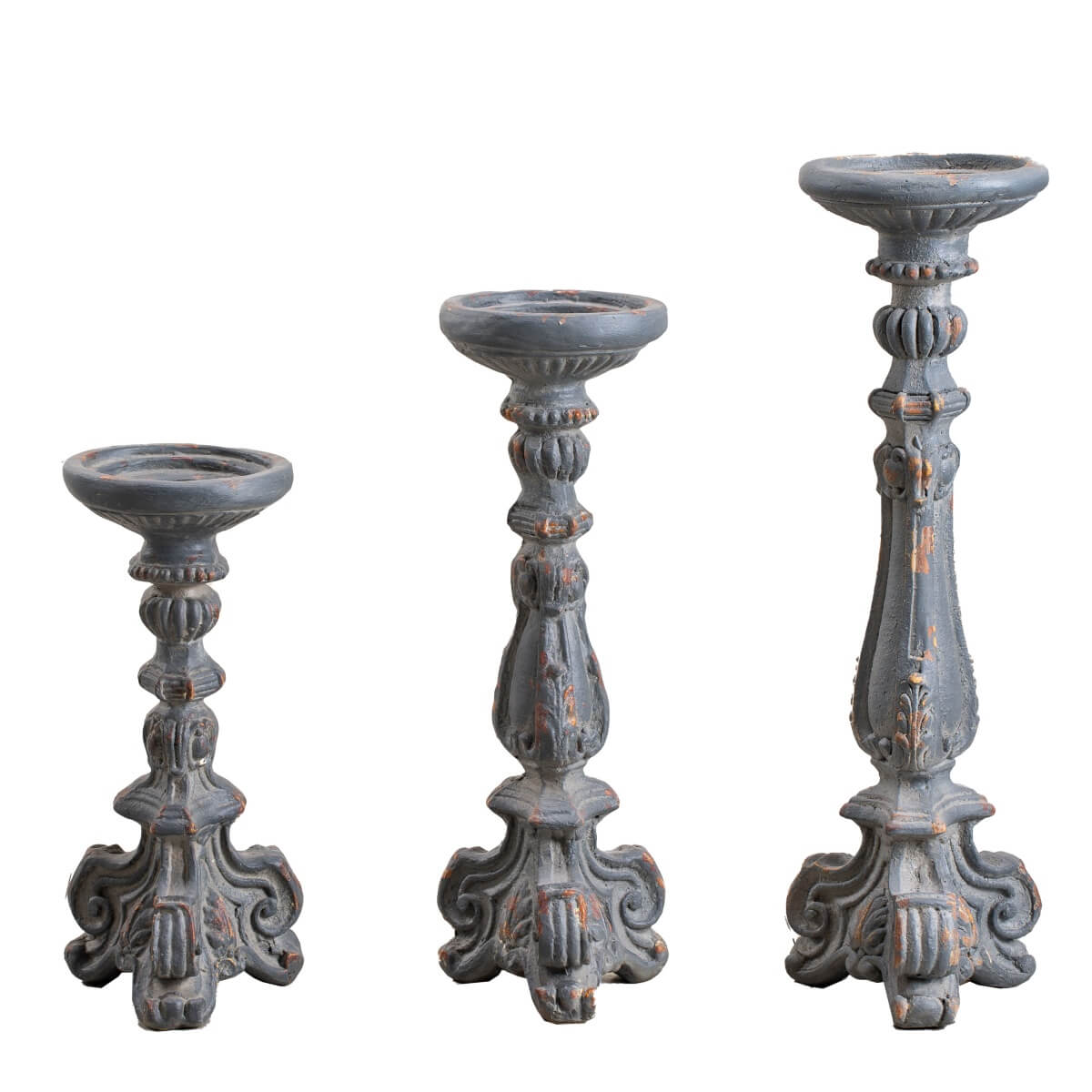 Vintage Grey & Rust Magnesium Oxide Candle Holder Trio (GS-2609/10/11-GR-QZYY)