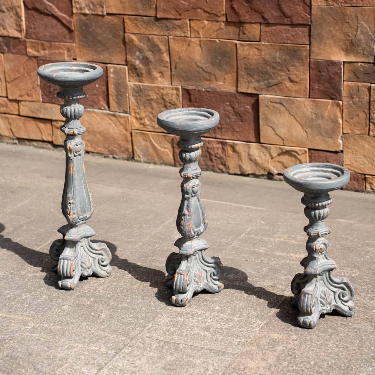 Vintage Grey & Rust Magnesium Oxide Candle Holder Trio (GS-2609/10/11-GR-QZYY)