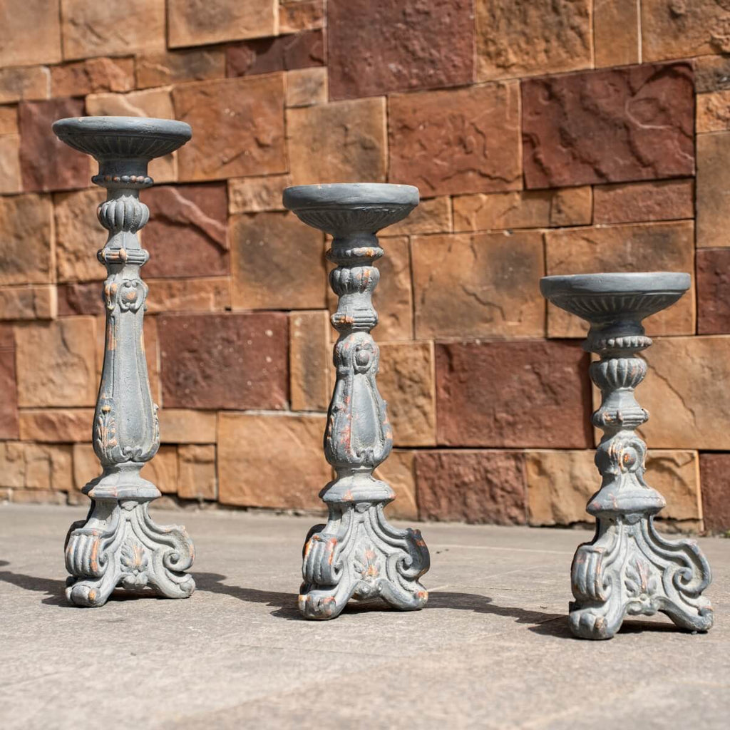 Vintage Grey & Rust Magnesium Oxide Candle Holder Trio (GS-2609/10/11-GR-QZYY)