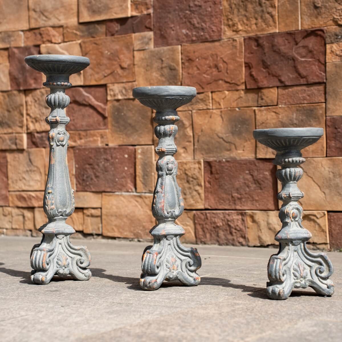 Vintage Grey & Rust Magnesium Oxide Candle Holder Trio (GS-2609/10/11-GR-QZYY)