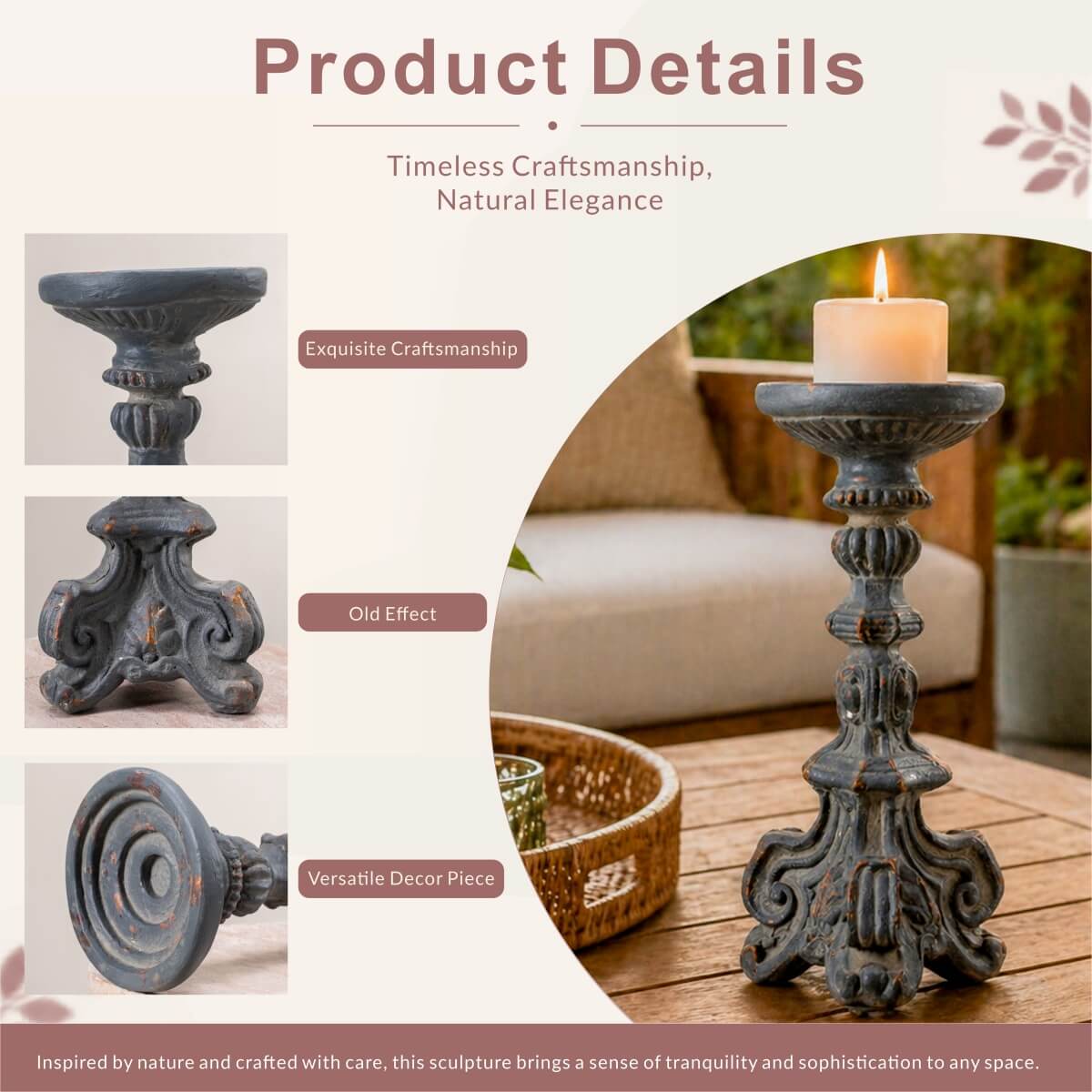 Vintage Grey & Rust Magnesium Oxide Candle Holder Trio (GS-2609/10/11-GR-QZYY)