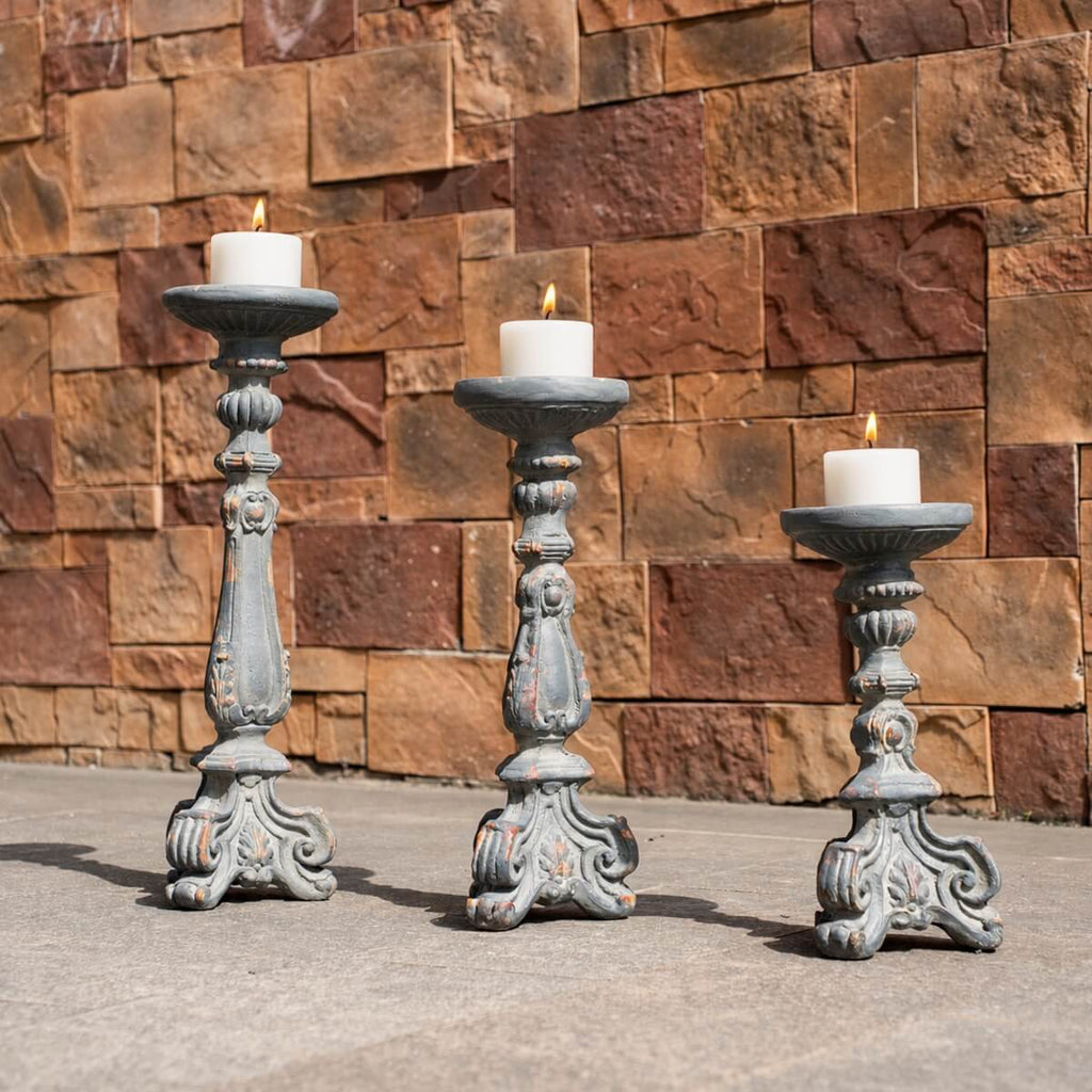 Vintage Grey & Rust Magnesium Oxide Candle Holder Trio (GS-2609/10/11-GR-QZYY)