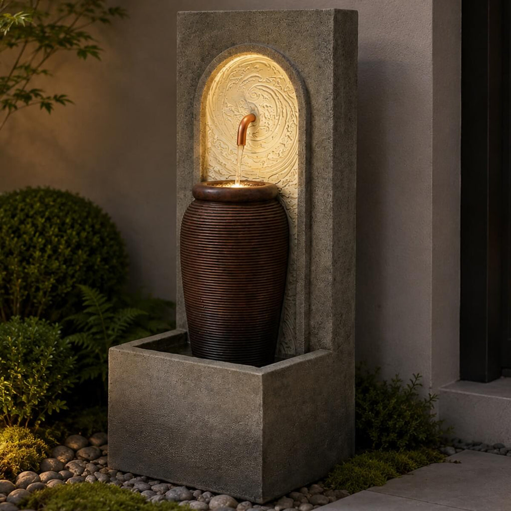 Lightweight Cement & Fiberglass Outdoor Fountain with ETL Pump (GS-2642-BR-CY)
