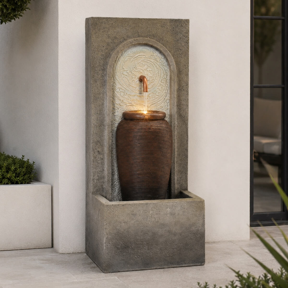 Lightweight Cement & Fiberglass Outdoor Fountain with ETL Pump (GS-2642-BR-CY)