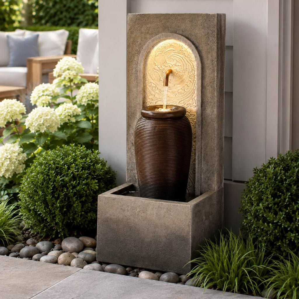 Lightweight Cement & Fiberglass Outdoor Fountain with ETL Pump (GS-2642-BR-CY)