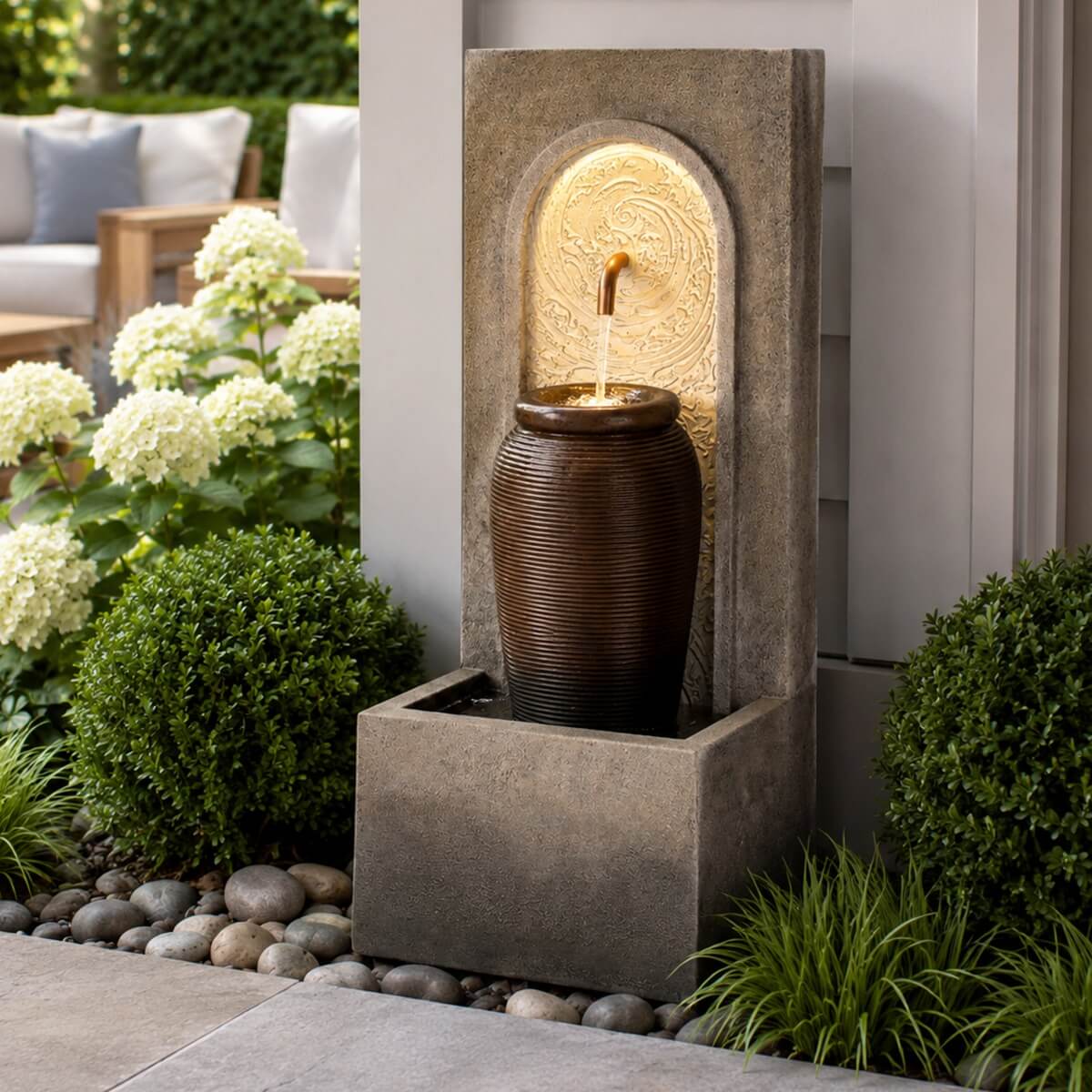 Lightweight Cement & Fiberglass Outdoor Fountain with ETL Pump (GS-2642-BR-CY)
