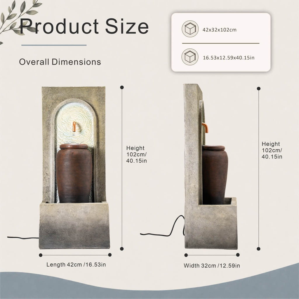 Lightweight Cement & Fiberglass Outdoor Fountain with ETL Pump (GS-2642-BR-CY)