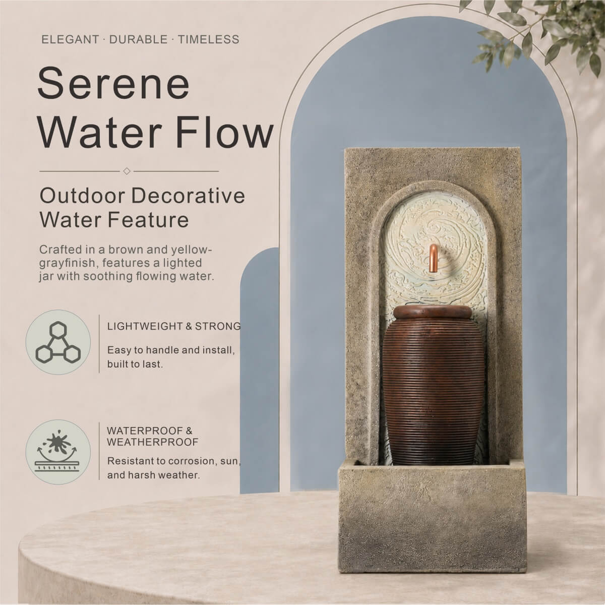 Lightweight Cement & Fiberglass Outdoor Fountain with ETL Pump (GS-2642-BR-CY)